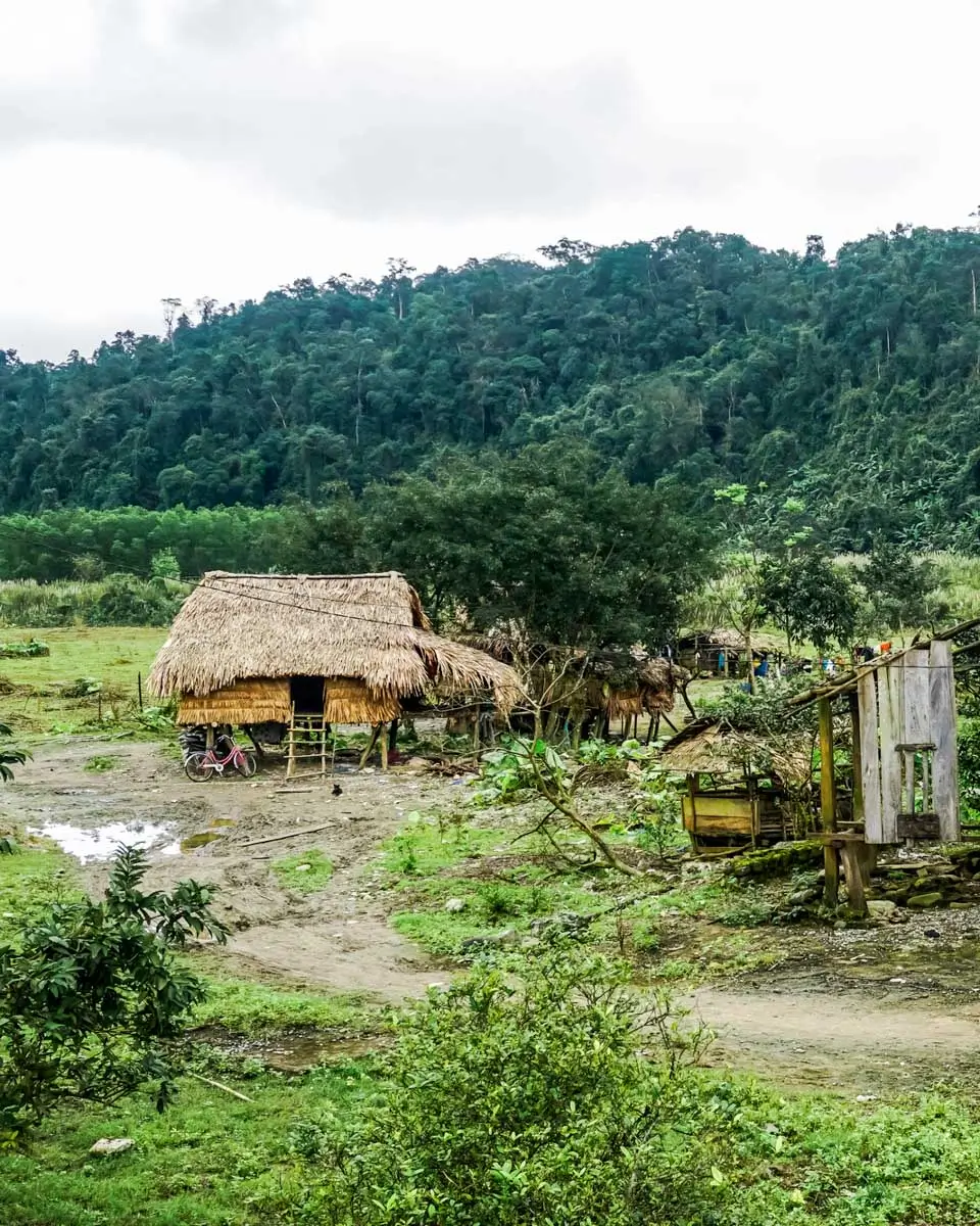 Old wooden houses in a village in Vietnam