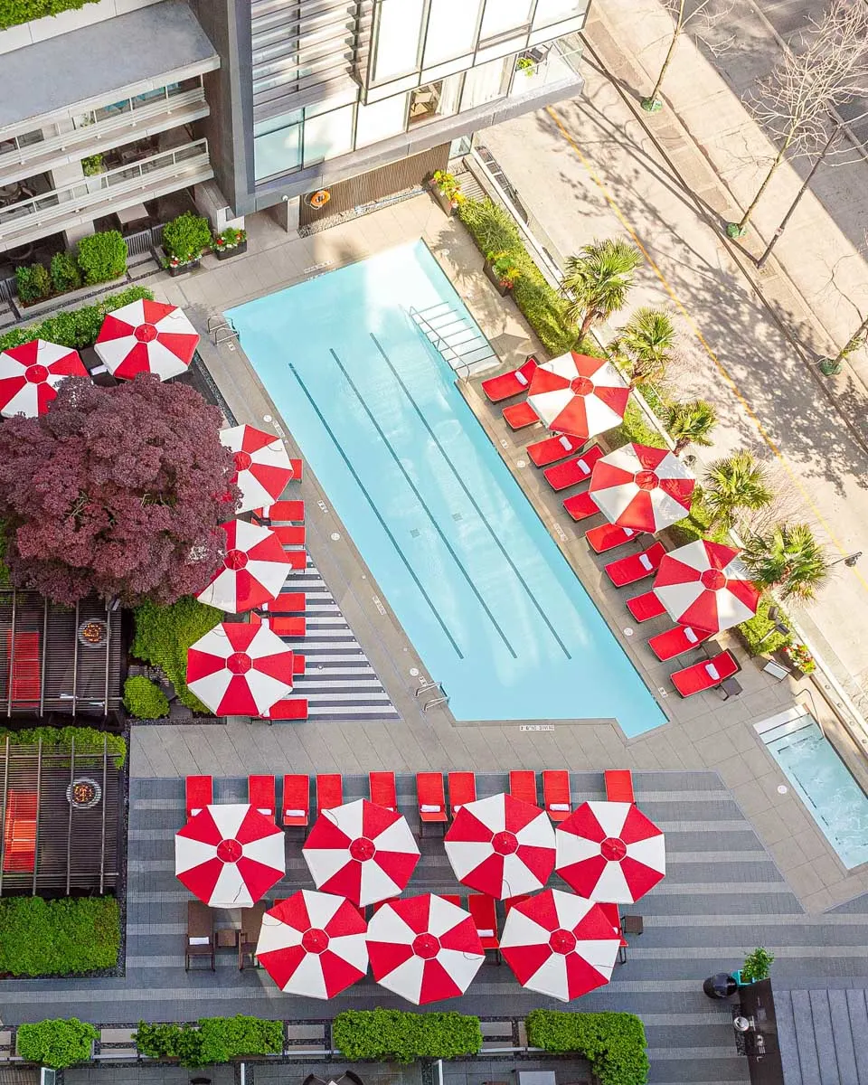 The rooftop pool at the Fairmont Pacific Rim hotel in Vancouver