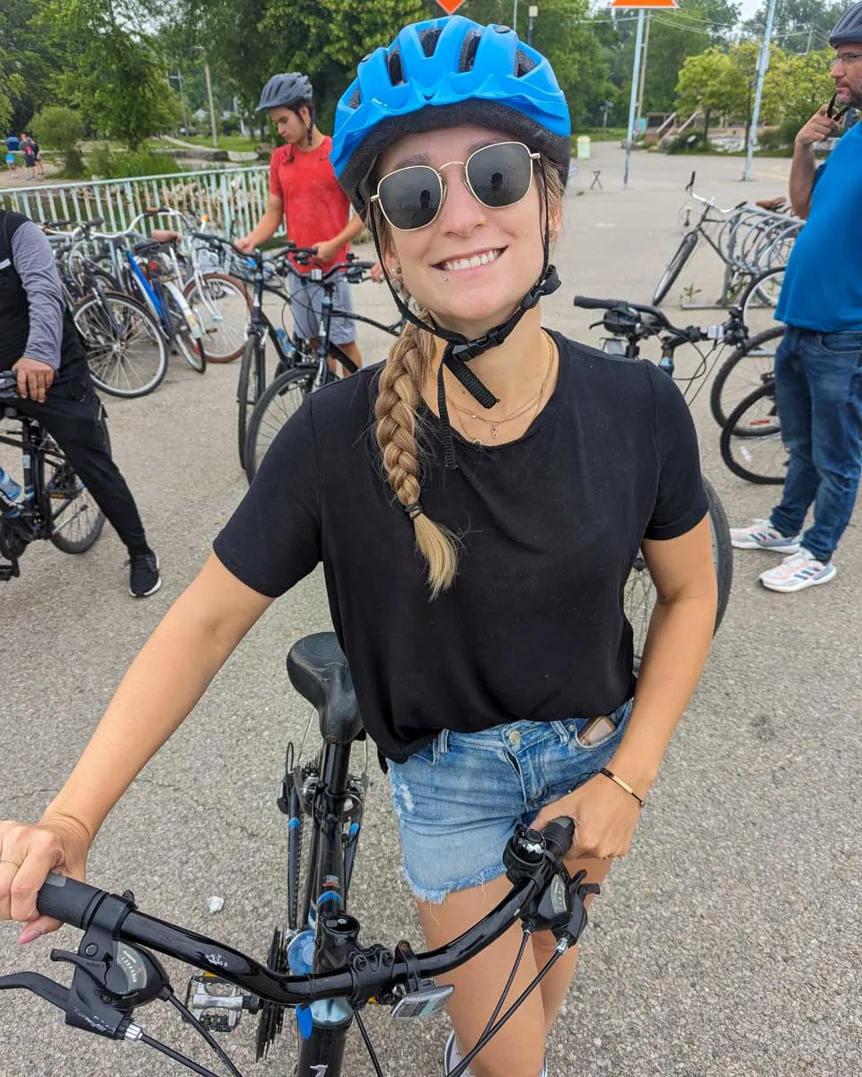 Bailey-rides-a-bike-on-a-tour-in-Savannah Georgia