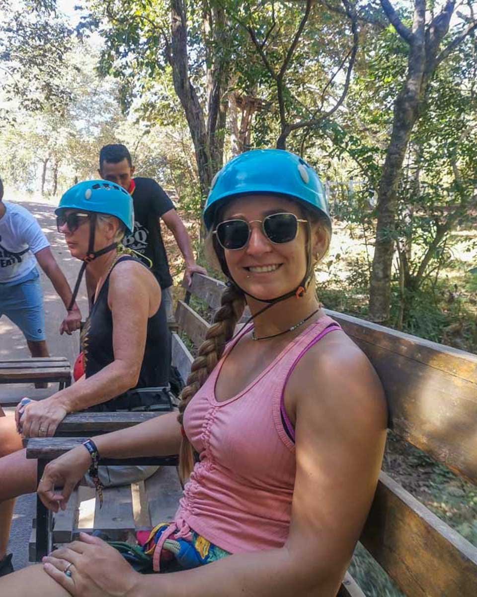 Bailey-rides-in-the-back-of-a-truck-at-the-start-of-a-ziplining-tour-in-Big Island Hawaii