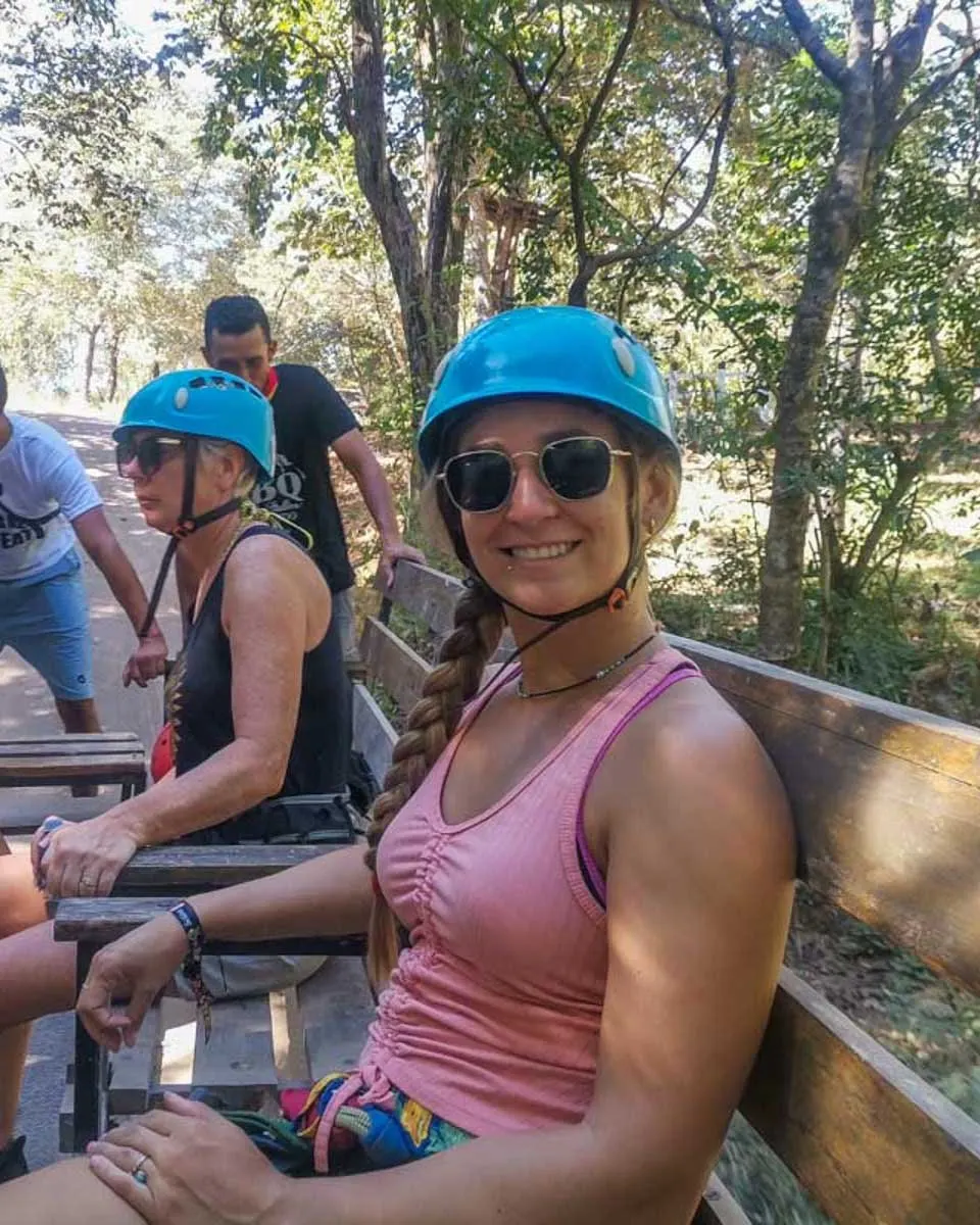 Bailey-rides-in-the-back-of-a-truck-at-the-start-of-a-ziplining-tour-in-Split Croatia