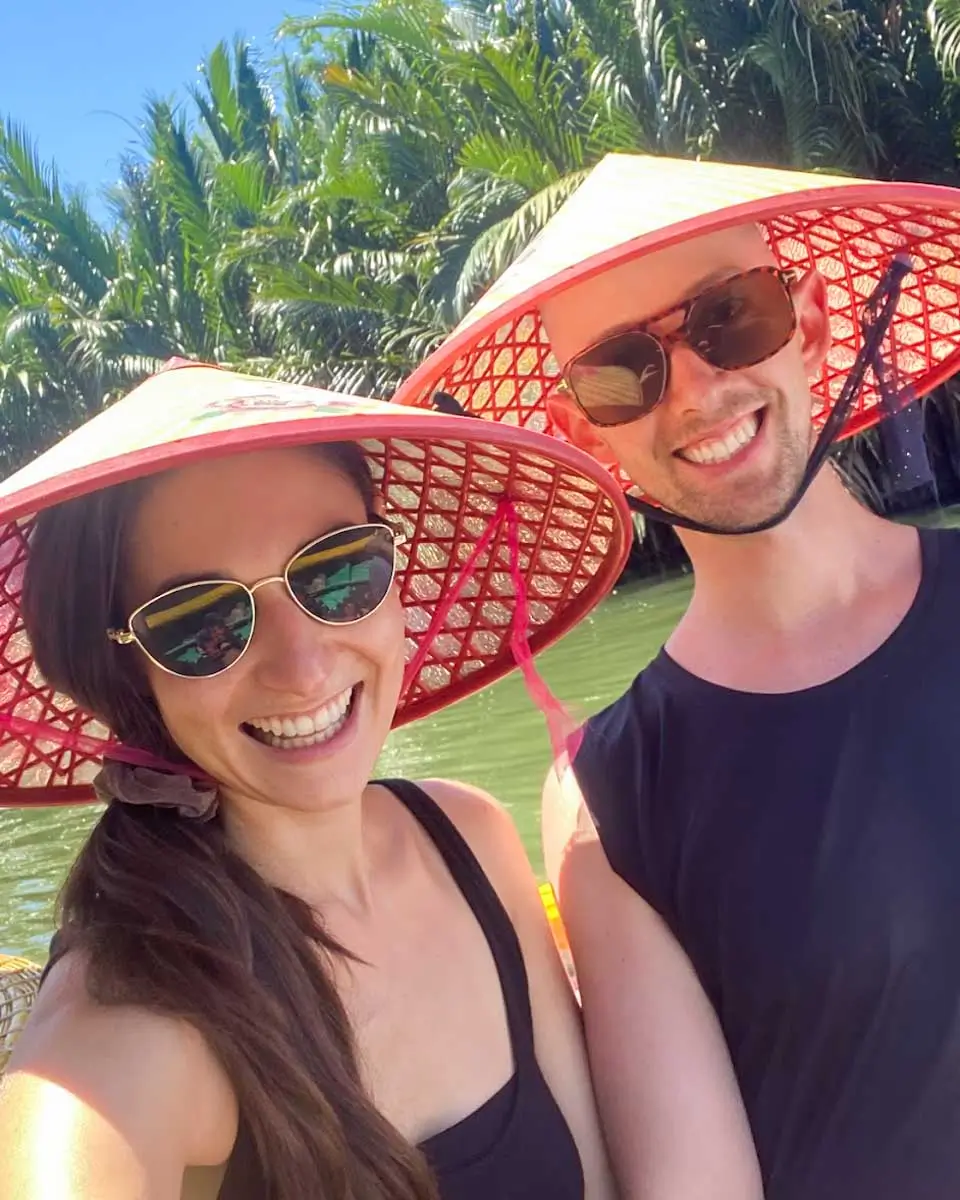 Brittni and Jesse taking a selfie in Mekong Delta in Vietnam