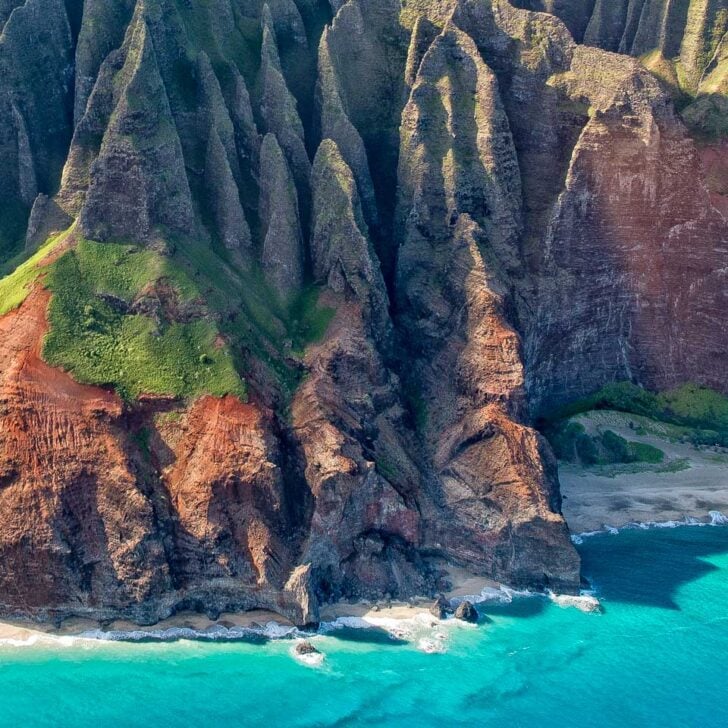 Na Pali Coast seen on a helicopter tour from Kauai Hawaii
