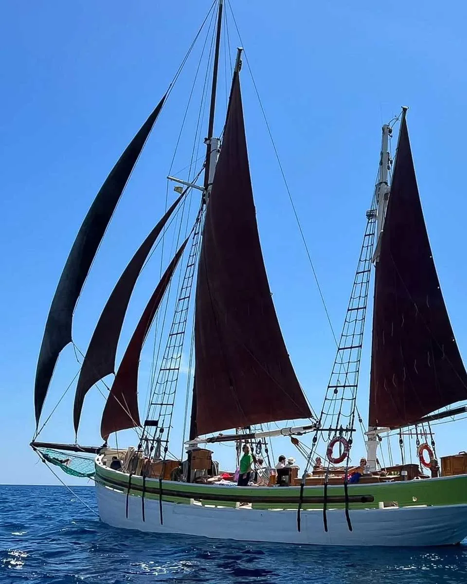 The sail boat on the Andrea Jensen Sailing Tour in Sardinia Italy