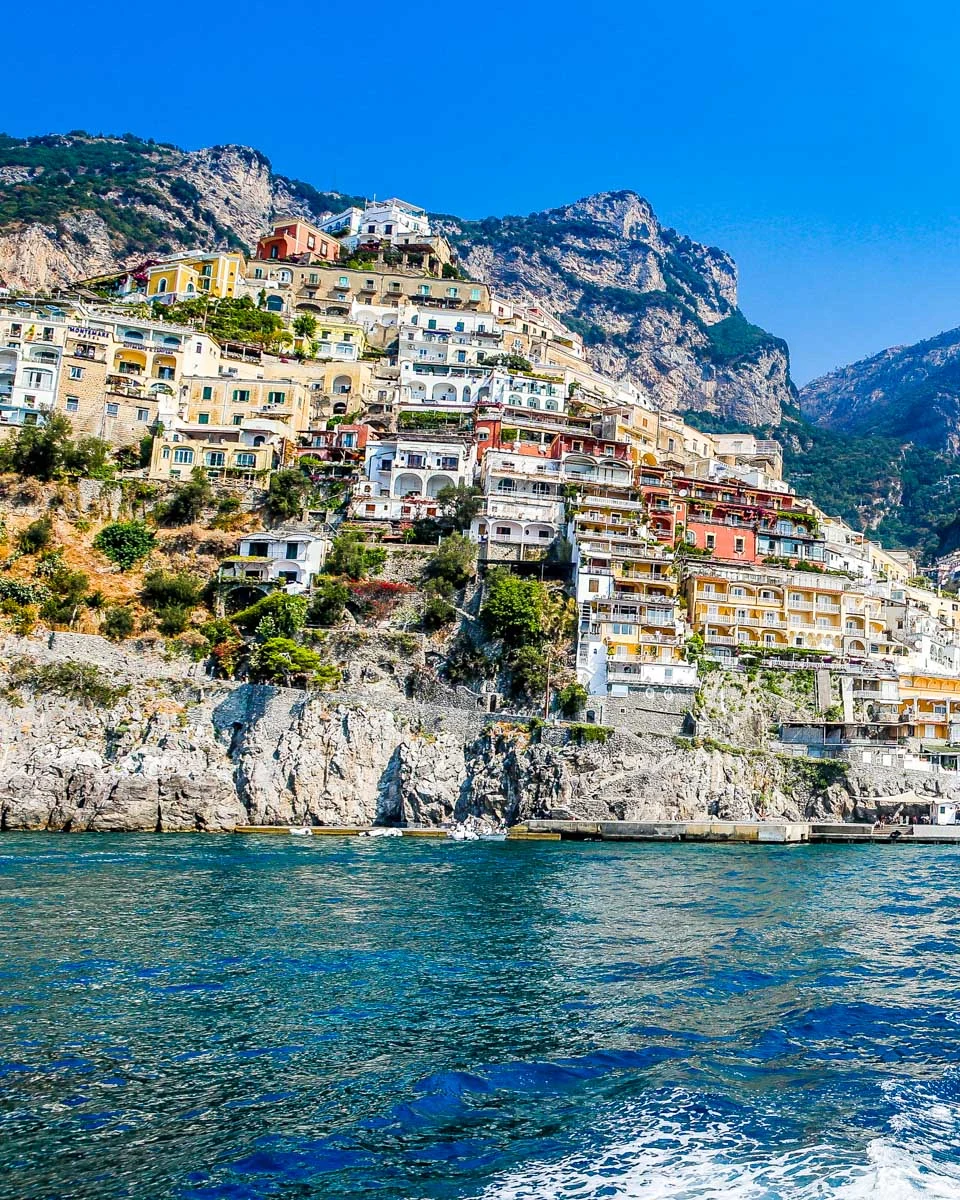 View-of-Positano-Italy-from-a-boat-leaving-on-a-tour from Sorrento