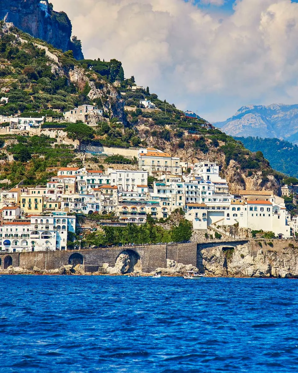 amalfi-coast-positano-seen-on-a-sunset-cruise-in-Italy from Sorrento