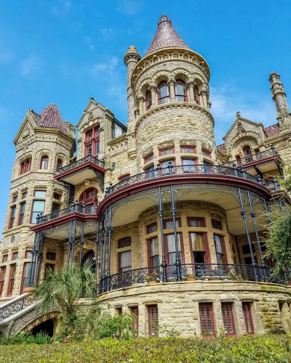 A beautiful low-angle shot of Bishop's Palace, Galveston on a tour from Houston, Texas