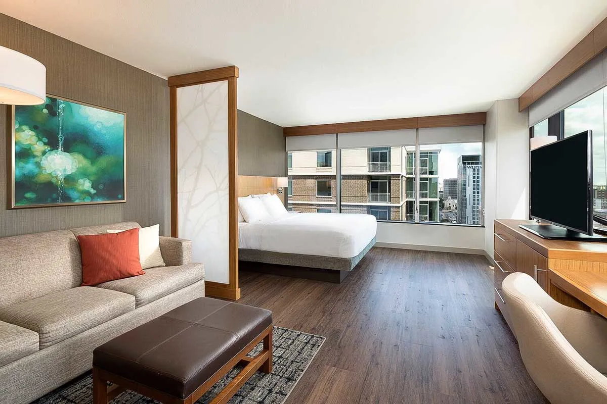 A hotel room at the Hyatt Place Downtown in Austin Texas