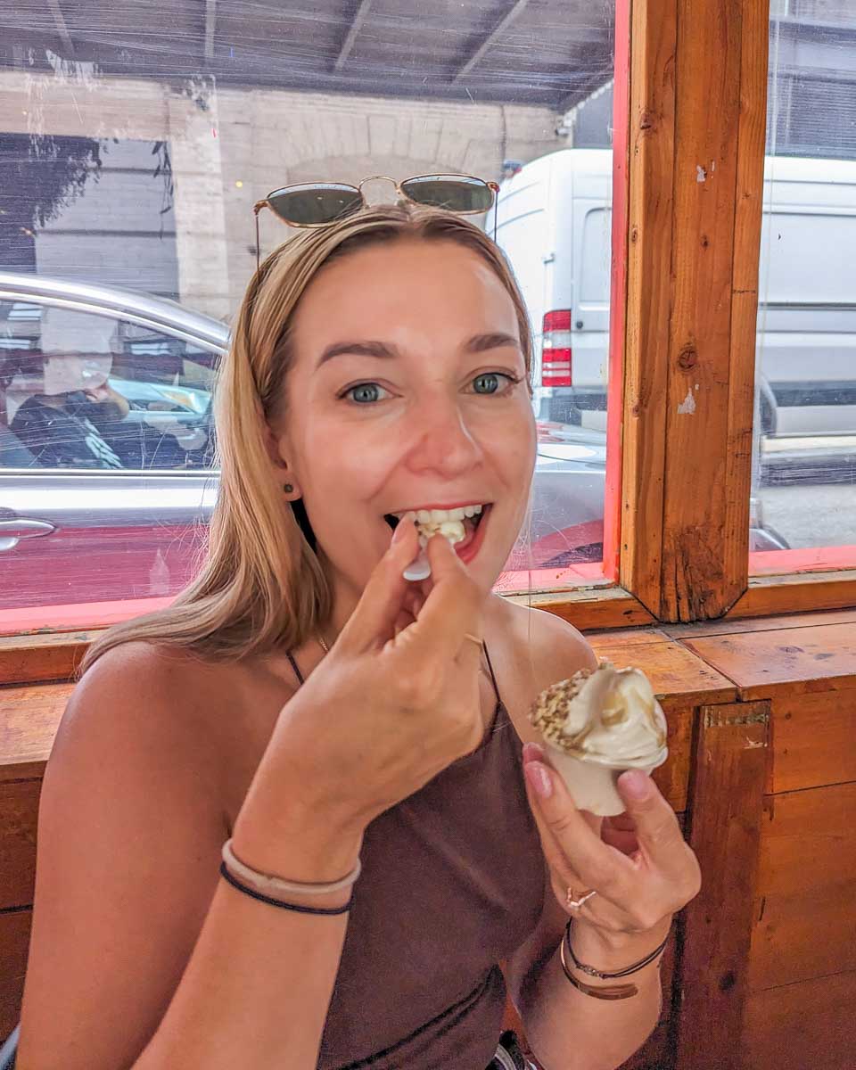Bailey-eats-gelato-on-a-food-tour-in-Zadar Croatia