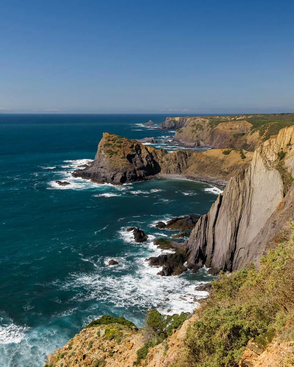 Coastal cliffs seen hiking in Vicentine Coast Natural Park on a tour from Lagos Portugal