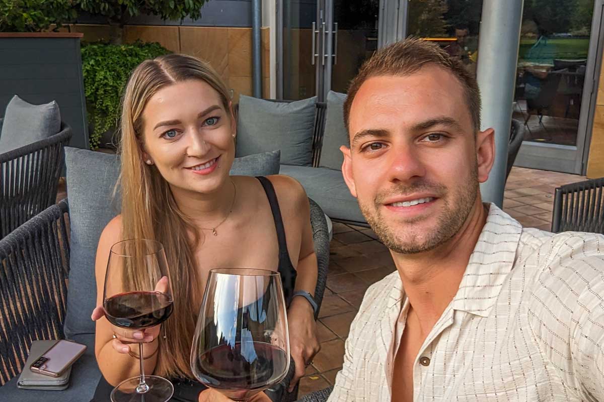 Daniel-and-Bailey-take-a-selfie-with-wine-in-Genoa Italy