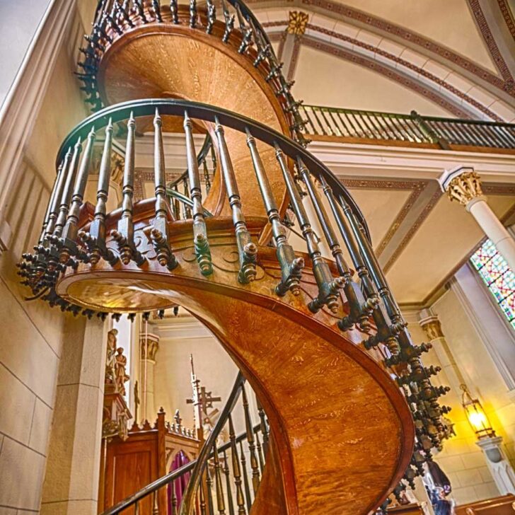 Loretto Chapel staircase seen in Santa Fe New Mexico