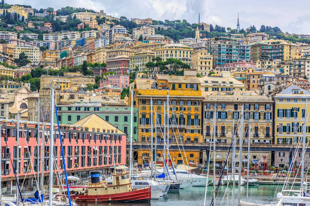 Port of Genoa, Italy and colorful boats