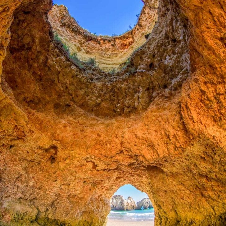 The Benagil Caves seen on a dolphin watching tour from Albufeira Portugal
