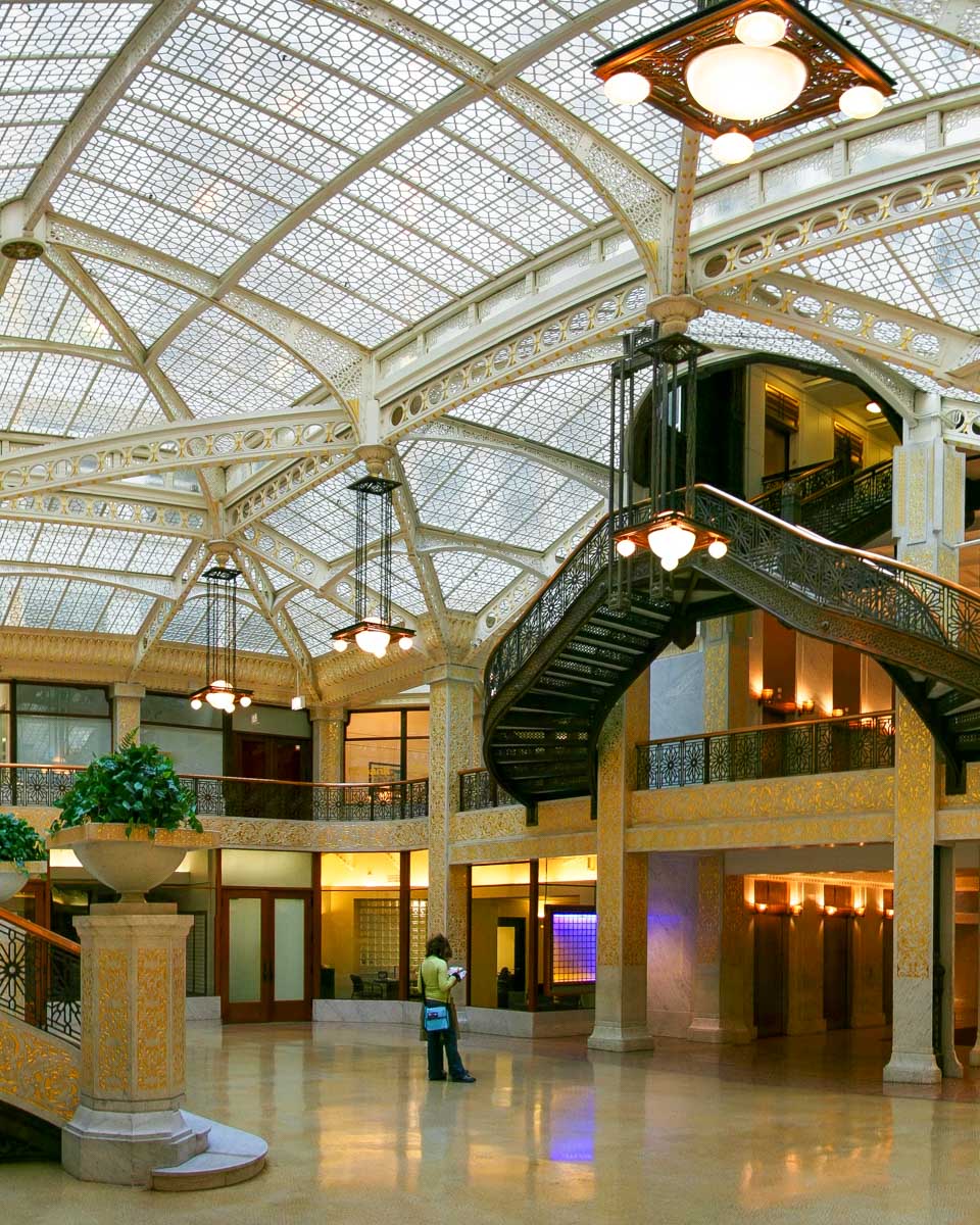 The Rookery Building seen on an architecture walking tour of Chicago Illinois