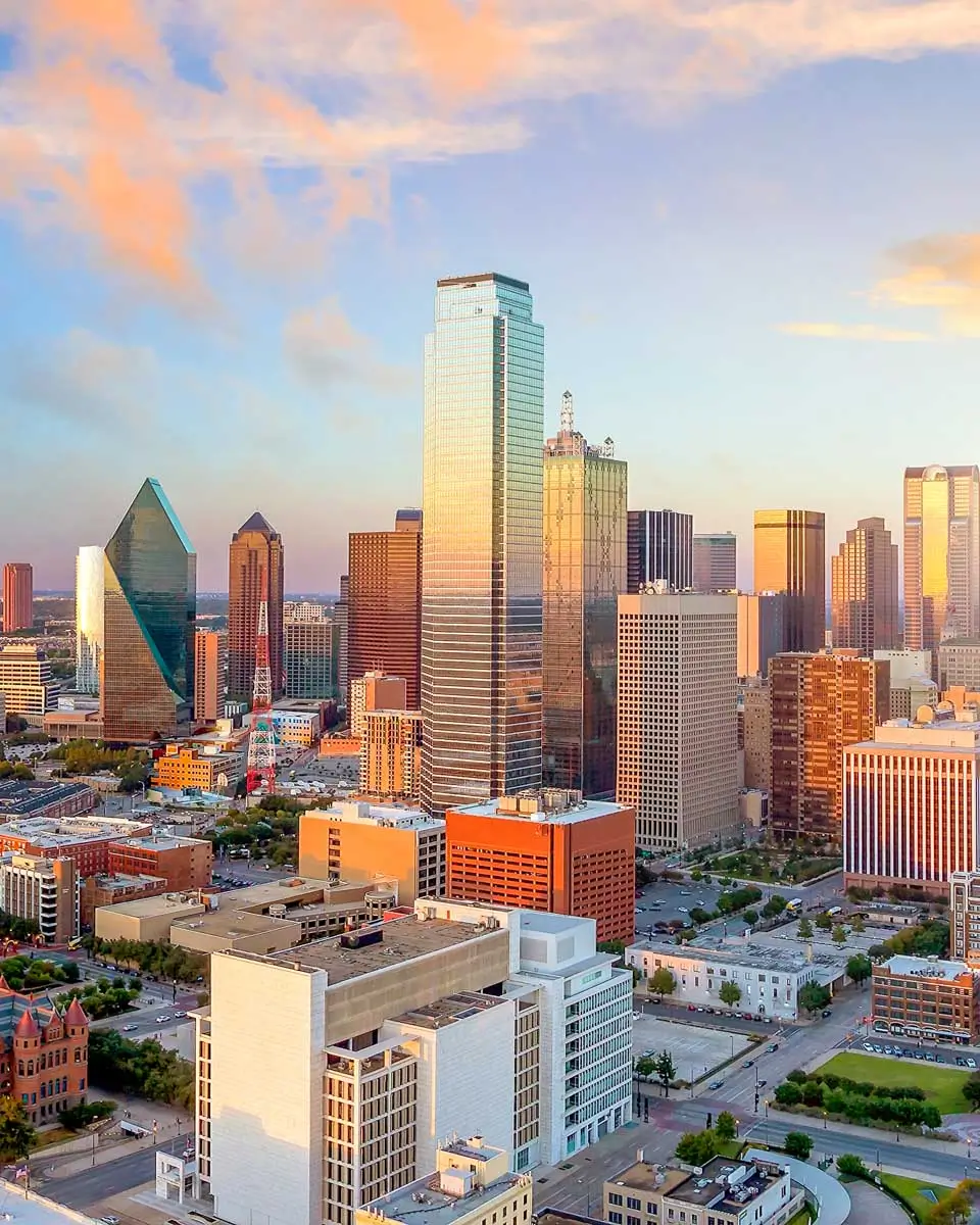 The view from Reunion Tower in Dallas, Texas at sunset