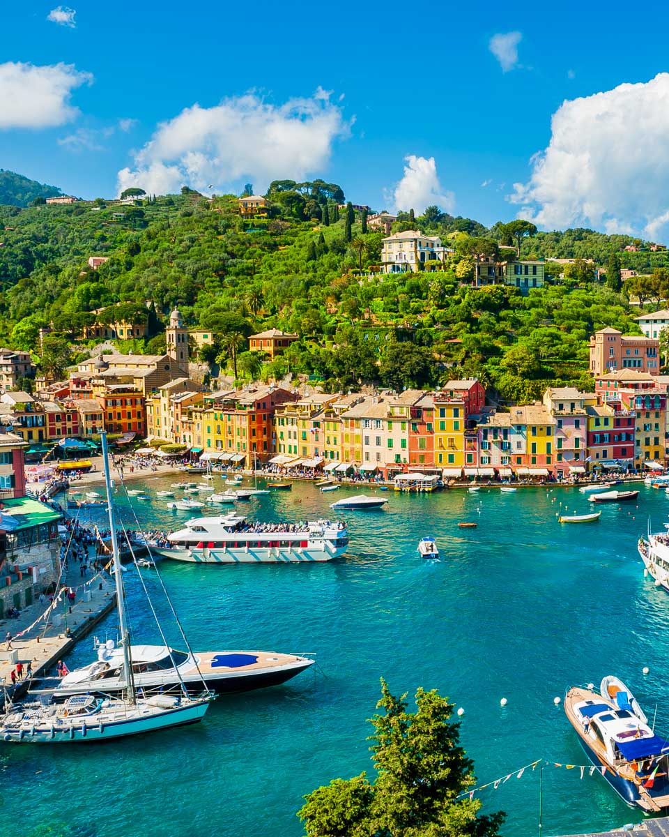 The view of Portofino from a viewpoint on a tour from Genoa Italy