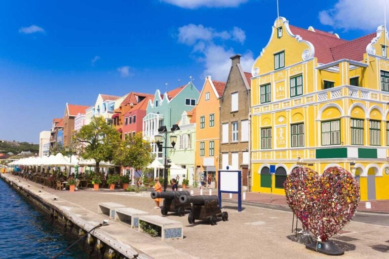 View at pantoon bridge and downtown in Willemstad, Curacao