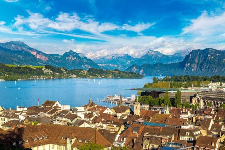 View of Lucerne and Lucerne Lake in Lucerne Switzerland
