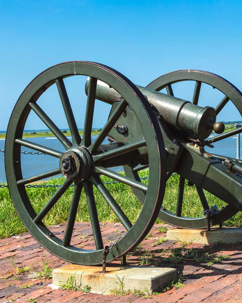 A cannon at Fort Sumter seen on a tour from Charleston South Carolina