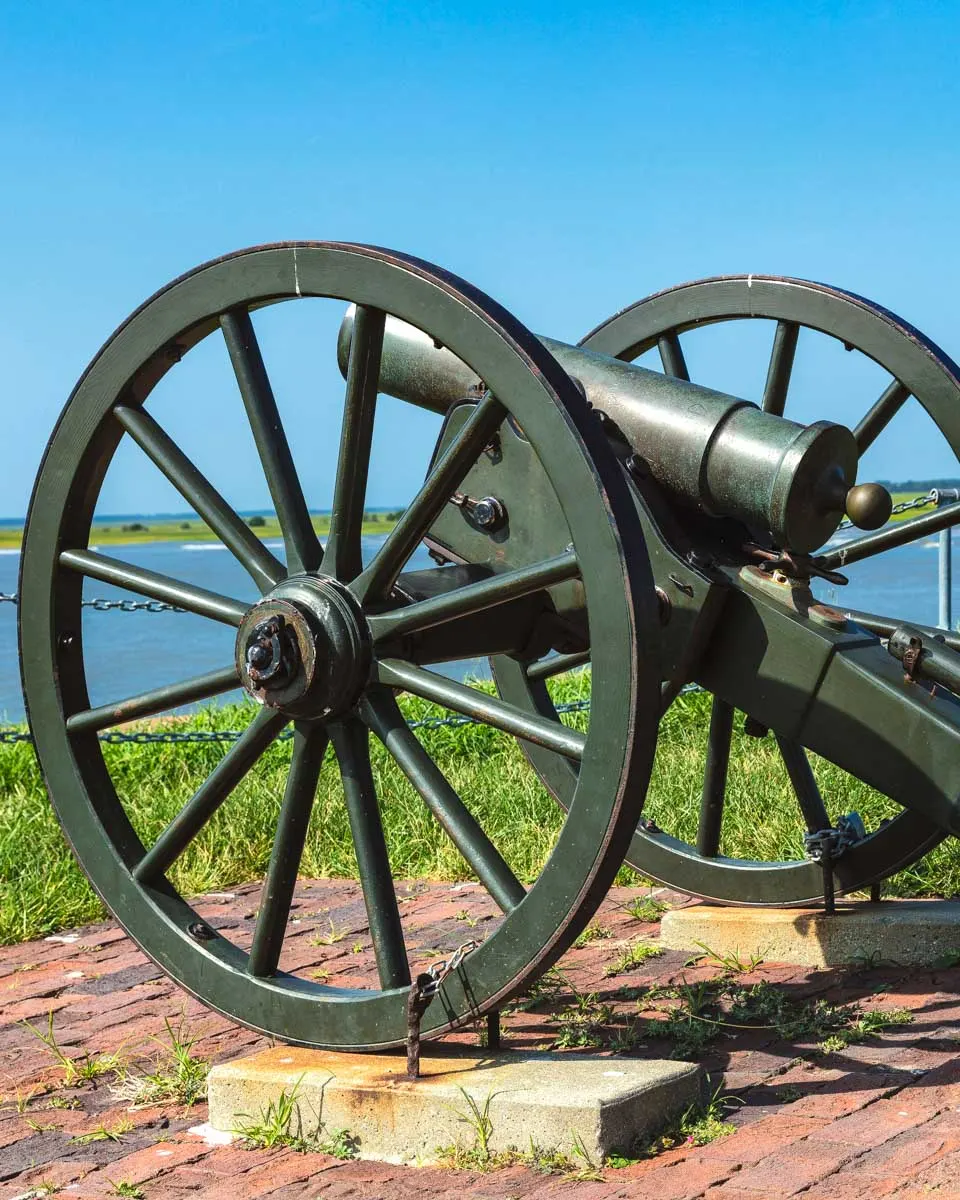 A cannon at Fort Sumter seen on a tour from Charleston South Carolina