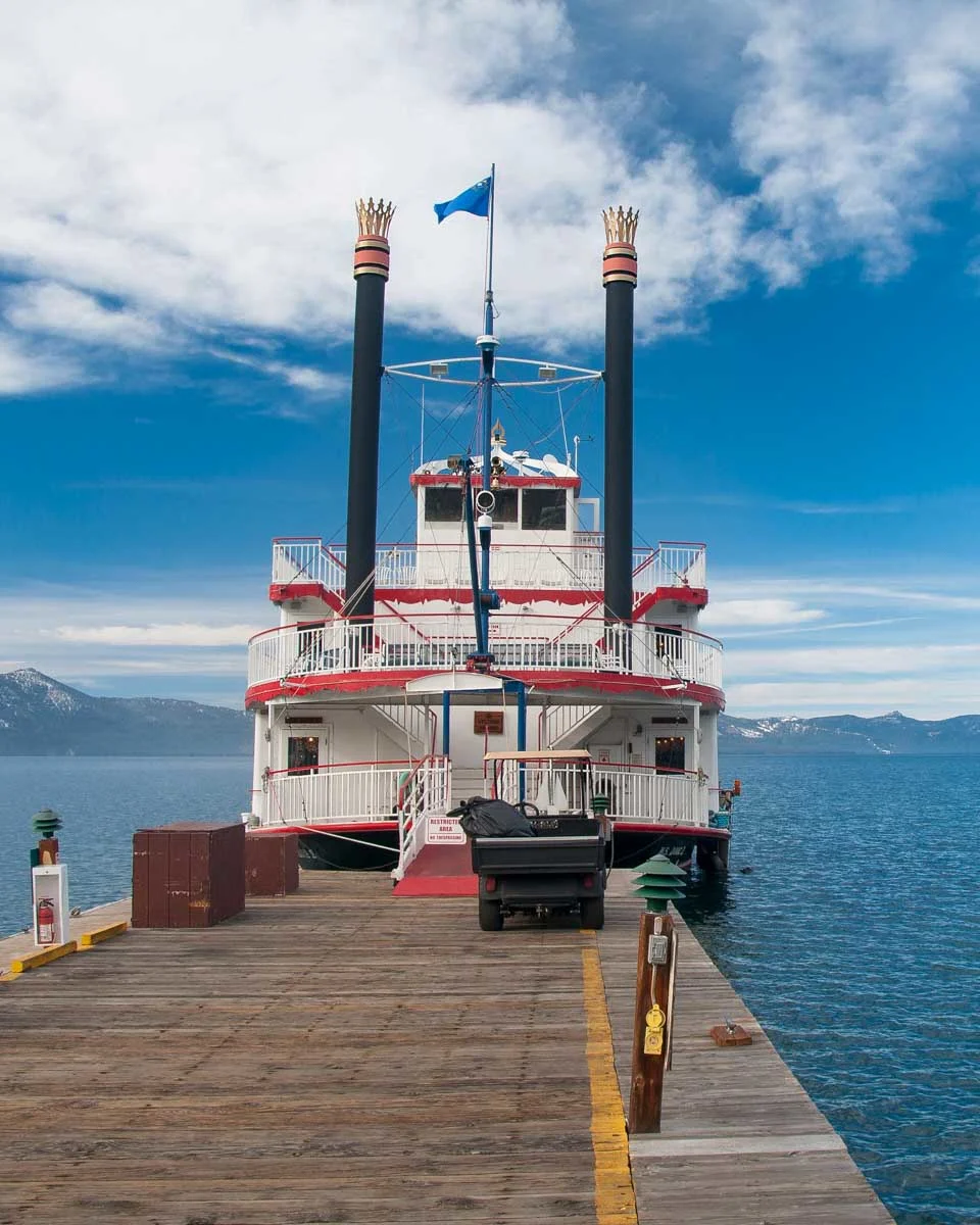 A paddlewheel boat used on a scenic cruise of Emerald Bay in Lake Tahoe