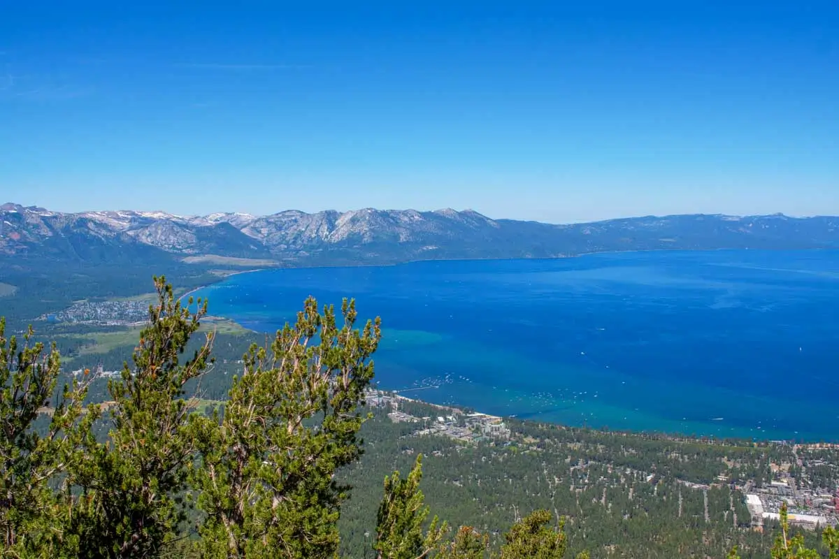An aerial view of Lake Tahoe from the Heavenly gondola in Lake Tahoe