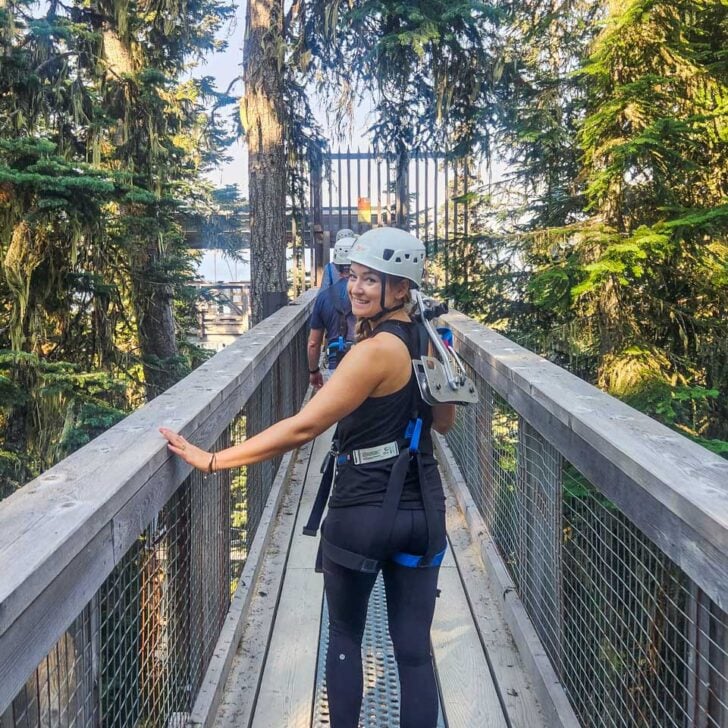 Bailey-at-The-Sasquatch-zipline-platform in Whistler British Colombia
