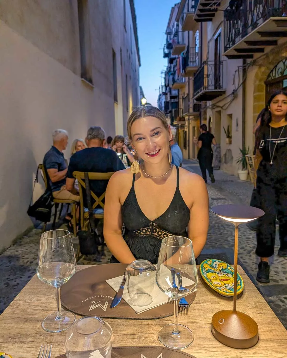 Bailey-eats-dinner-with-wine-in-Milan Italy