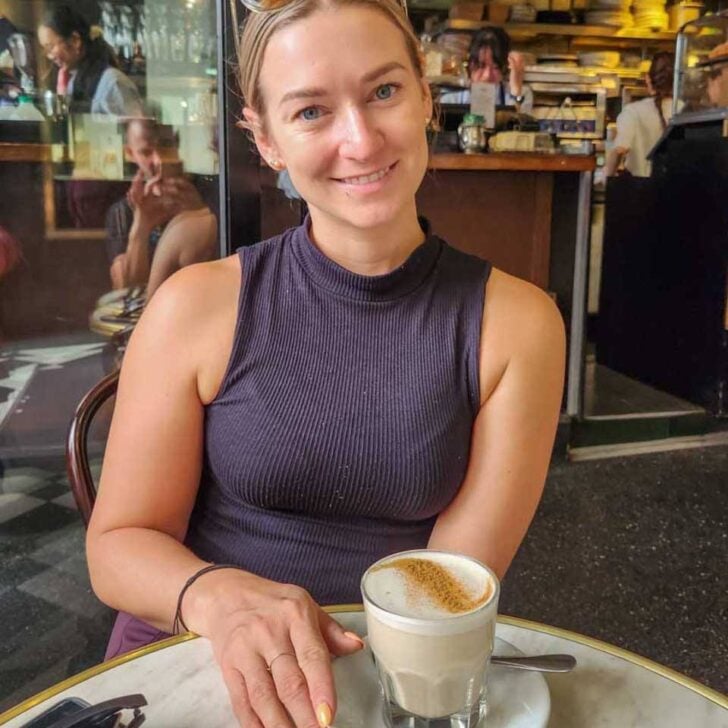 Bailey-enjoys-a-coffee-at-a-cafe-in Zurich Switzerland