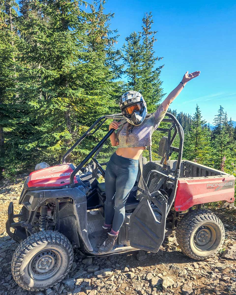 Bailey-poses-on-a buggy tour from Whistler BC