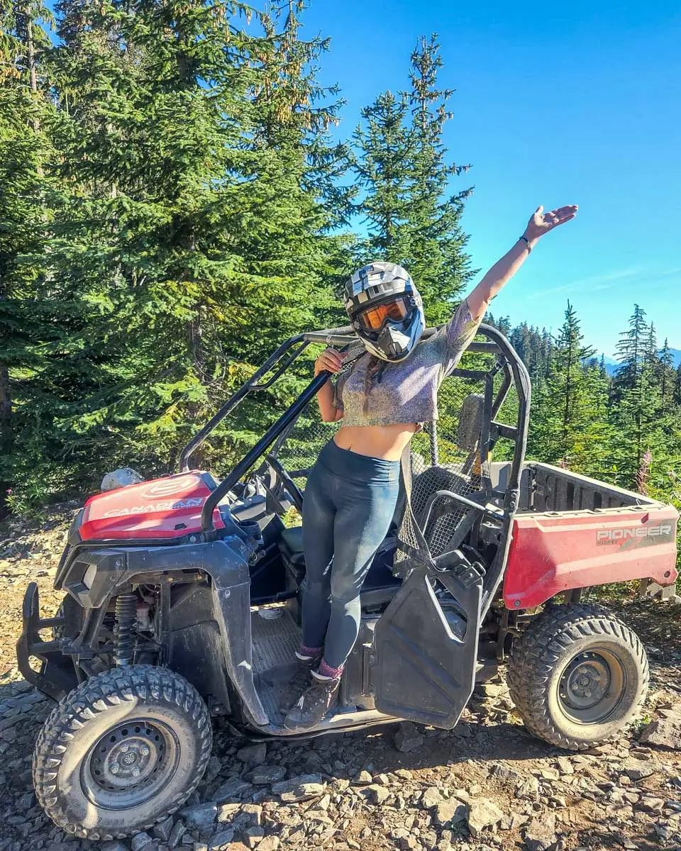 Bailey-poses-on-a buggy tour from Whistler BC