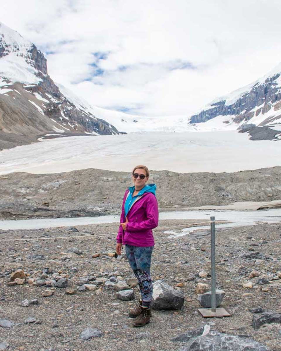 Bailey-stands-at-the-Toe-of-the-Athabasca-Glacier in Canada