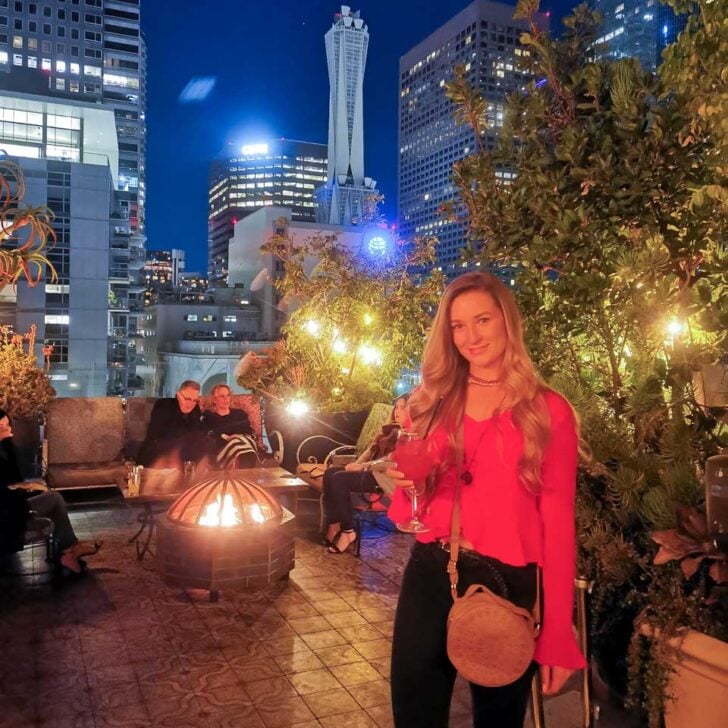 Bailey with a cocktail in Downtown Los Angeles California