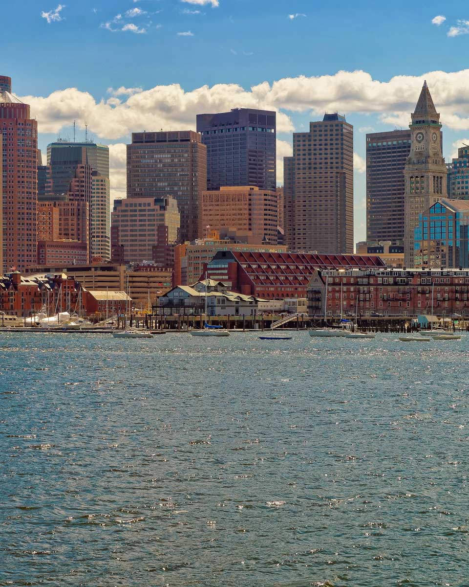 Boston, Massachusetts harbor seen from the ferry on a tour