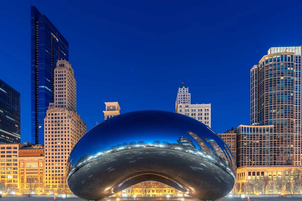 Cloud Gate at night in Chicago Illinois