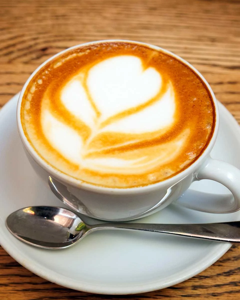 Coffee with latte art in Madrid Spain