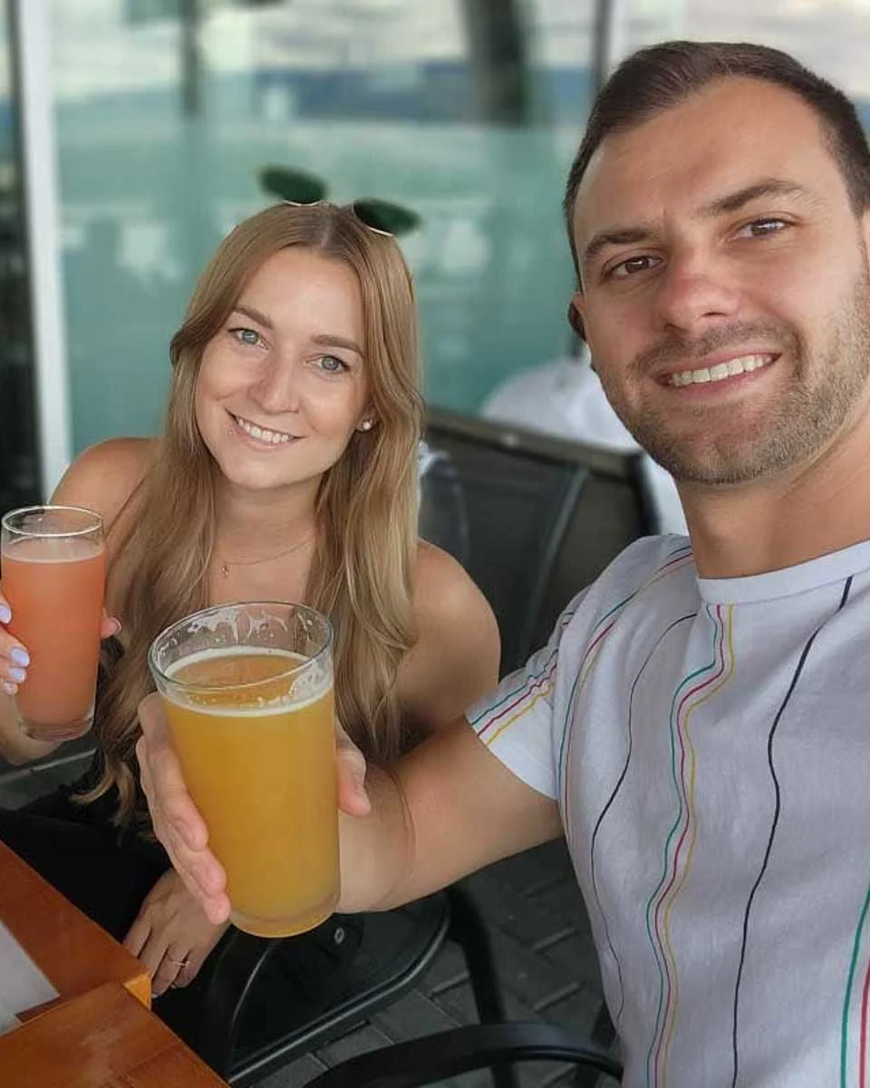 Daniel-and-Bailey-drink-craft-beer-in-Anchorage Alaska