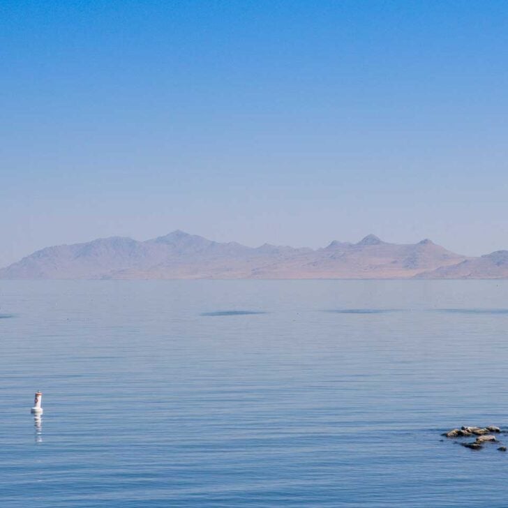 Looking at Antelope Island on a boat cruise of the Great Salt Lake on a tour from Salt Lake City Utah