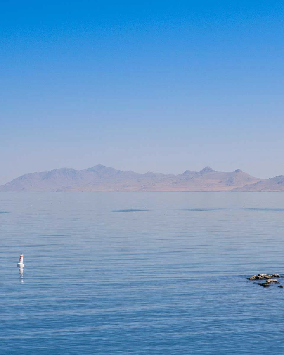 Looking at Antelope Island on a boat cruise of the Great Salt Lake on a tour from Salt Lake City Utah