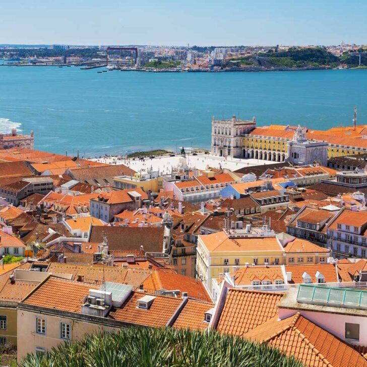 Looking down at the Baixa district of Lisbon Portugal