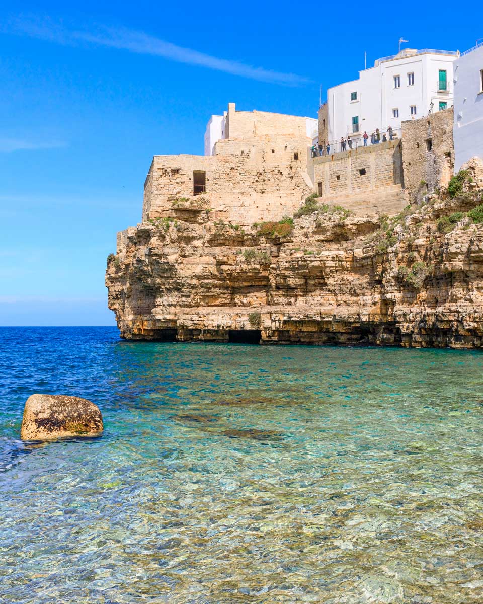 Polignano a Mare cliffs seen on a tour from Bari Italy