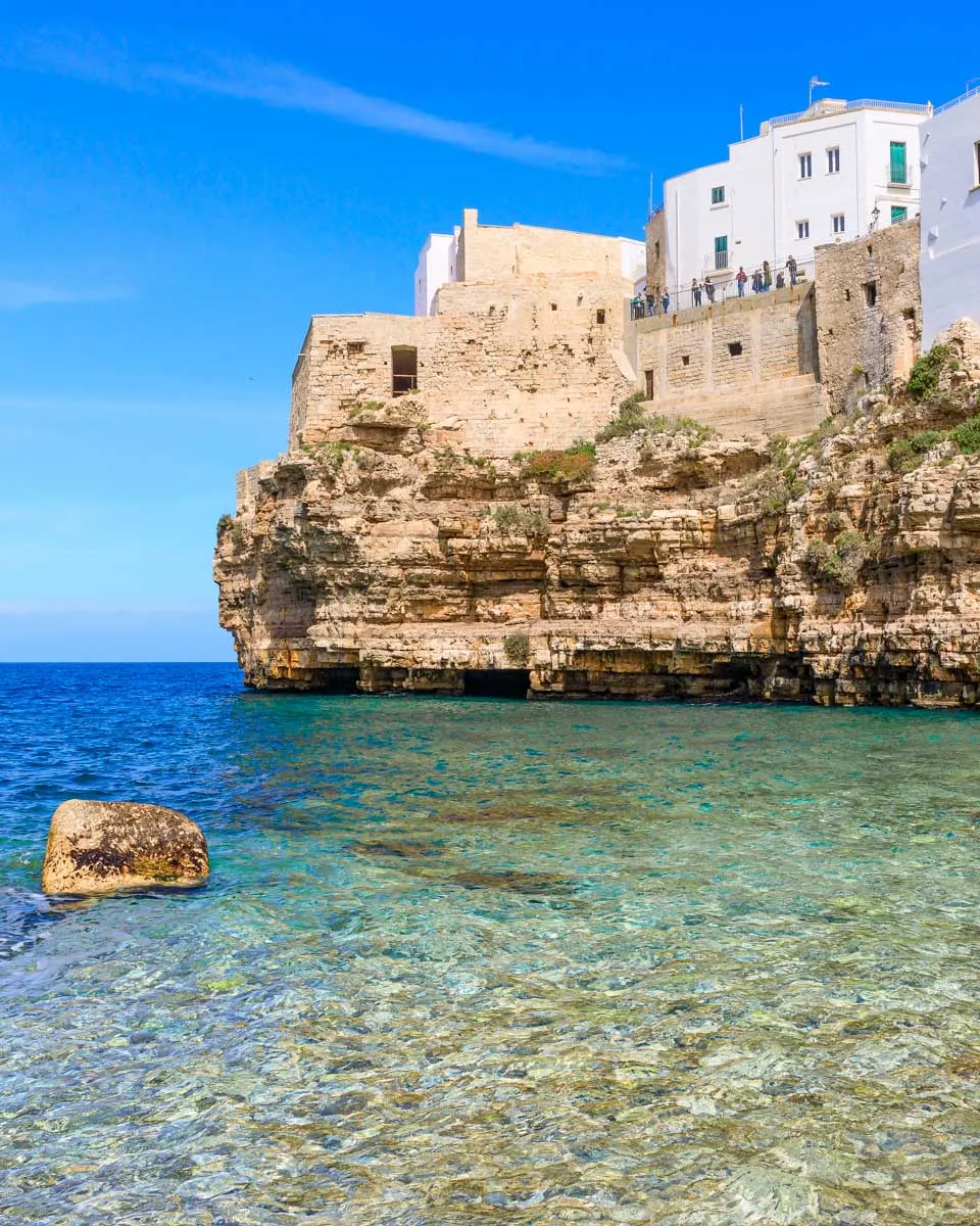 Polignano a Mare cliffs seen on a tour from Bari Italy