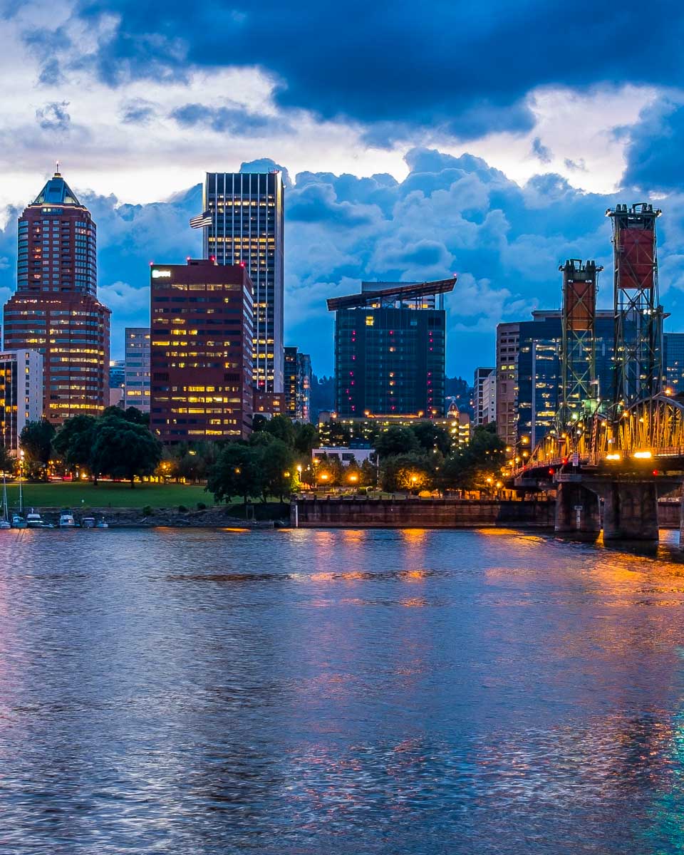 Portland Skyline Along Willamette River in Portland Oregon