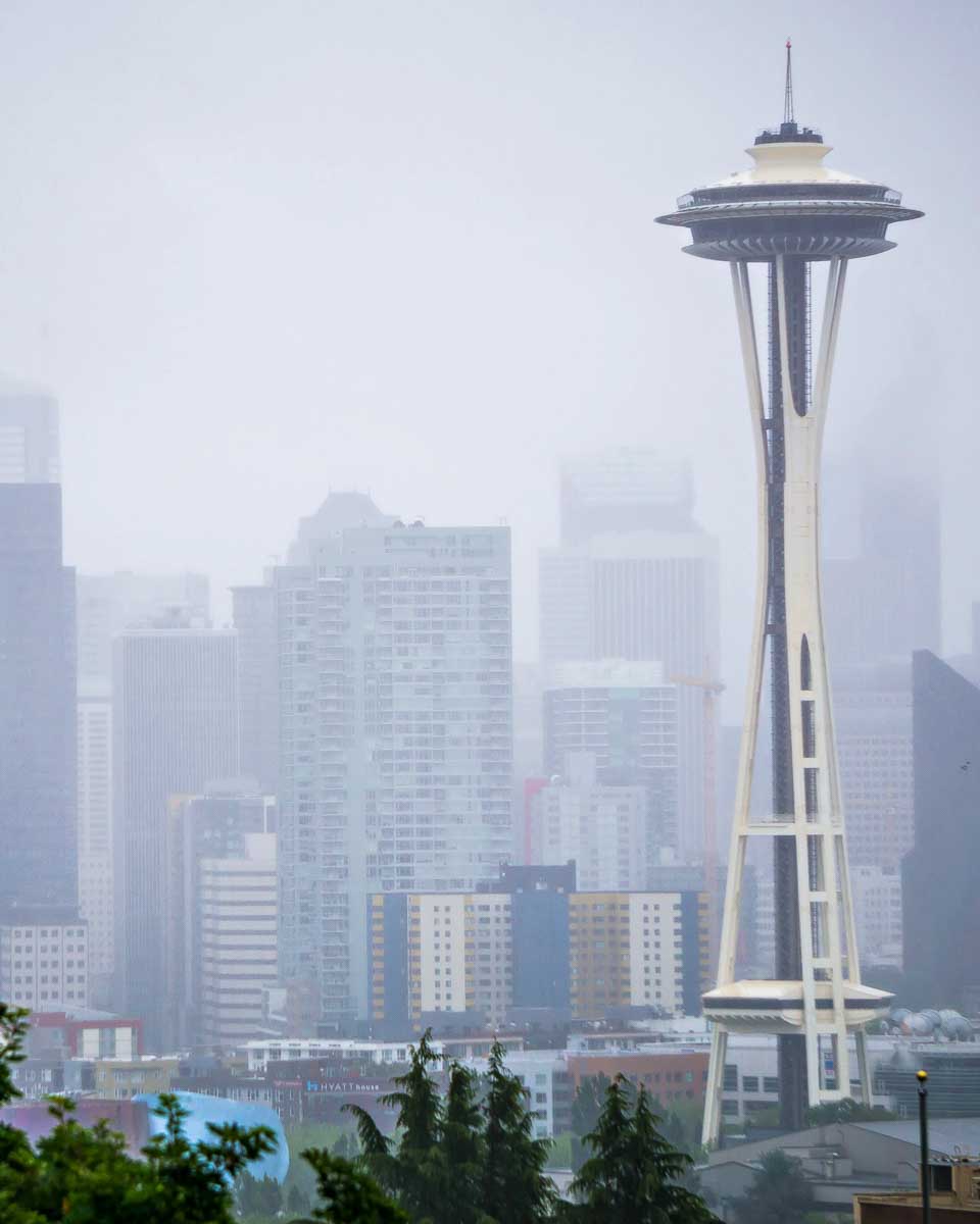 Seattle Washington on a rainy day and the Space Needle