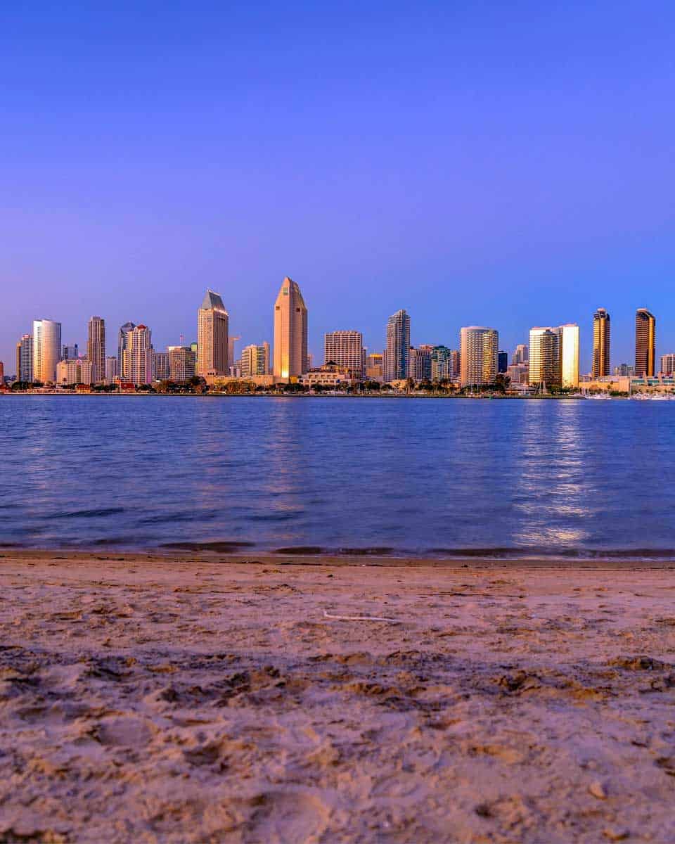 Sunset looking at San Diego from Coronado Beach California