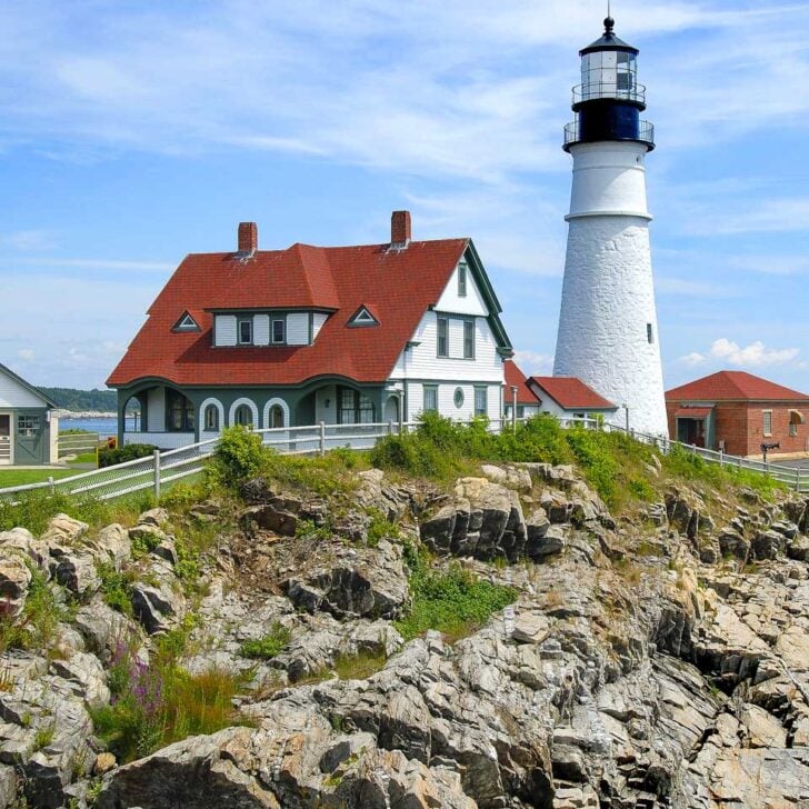 The Portland Head Lighthouse seen on a lighthouse tour from Portland Maine USA