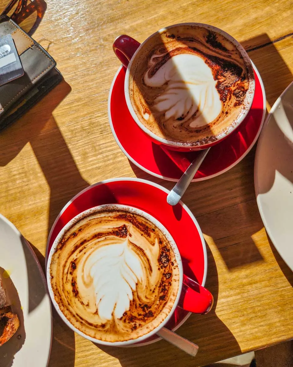 Two coffees on a table in Barcelona Spain