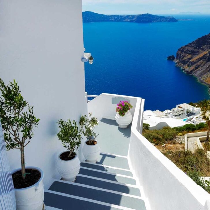 A staircase in Fira Santorini Greece