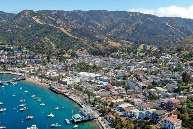 Aerial view of Avalon harbor in Santa Catalina Island California USA